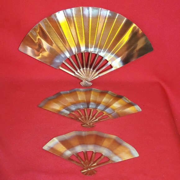 Vintage Solid Copper Fans Wall Decor Set of 3 - Picture 8 of 11